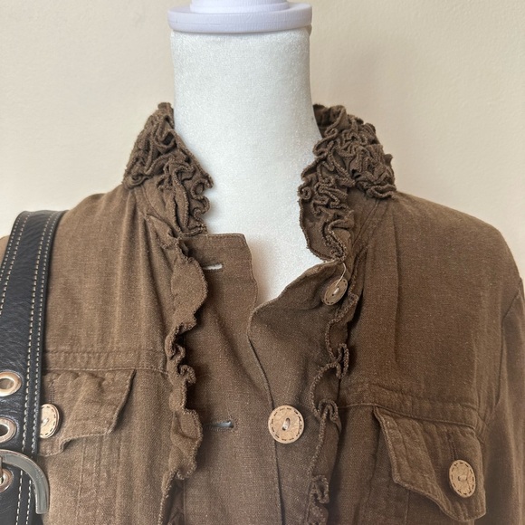 Brown Ruffled Women's Jacket - Picture 2 of 7